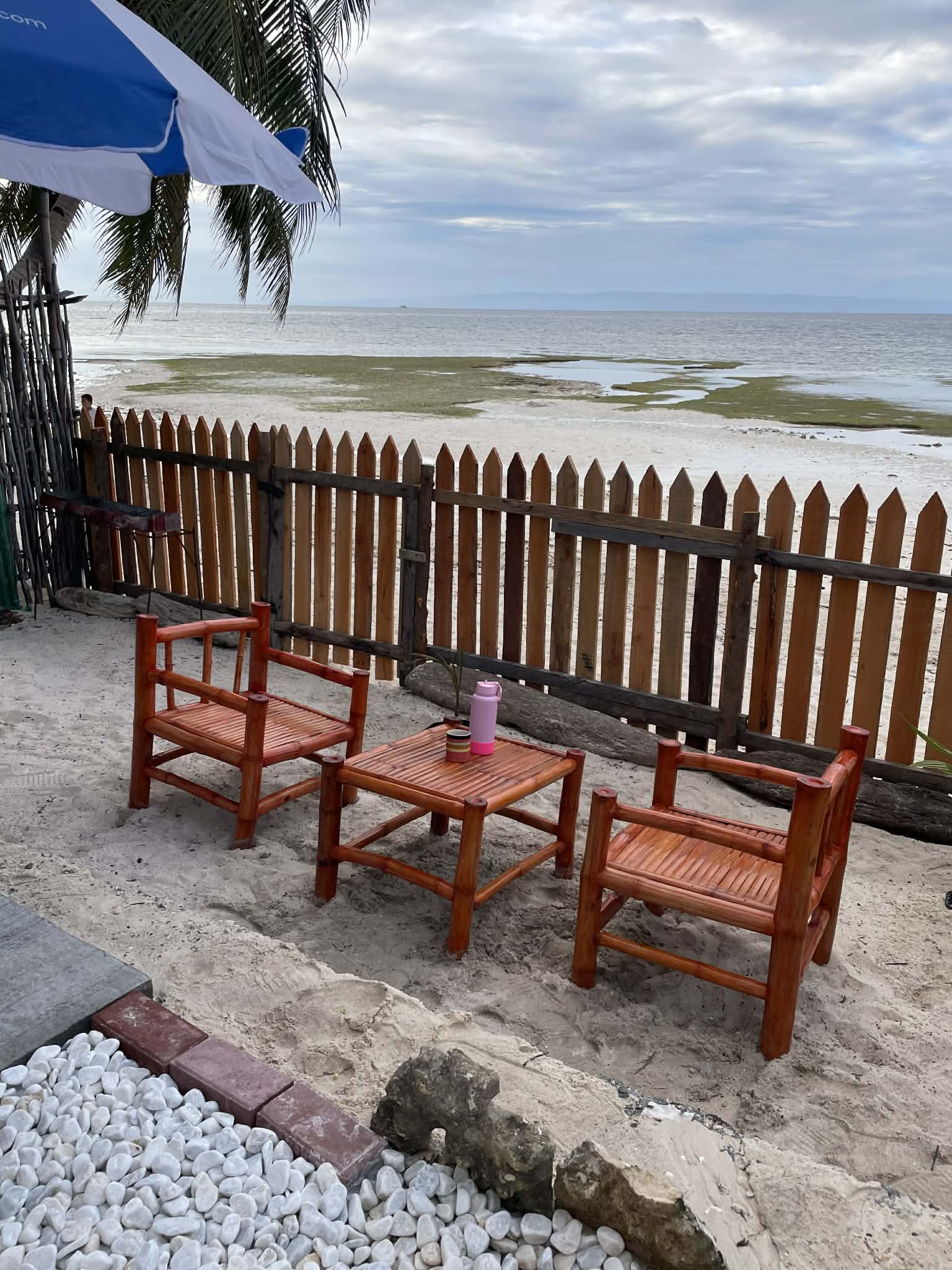 Bamboo seating beside the beach