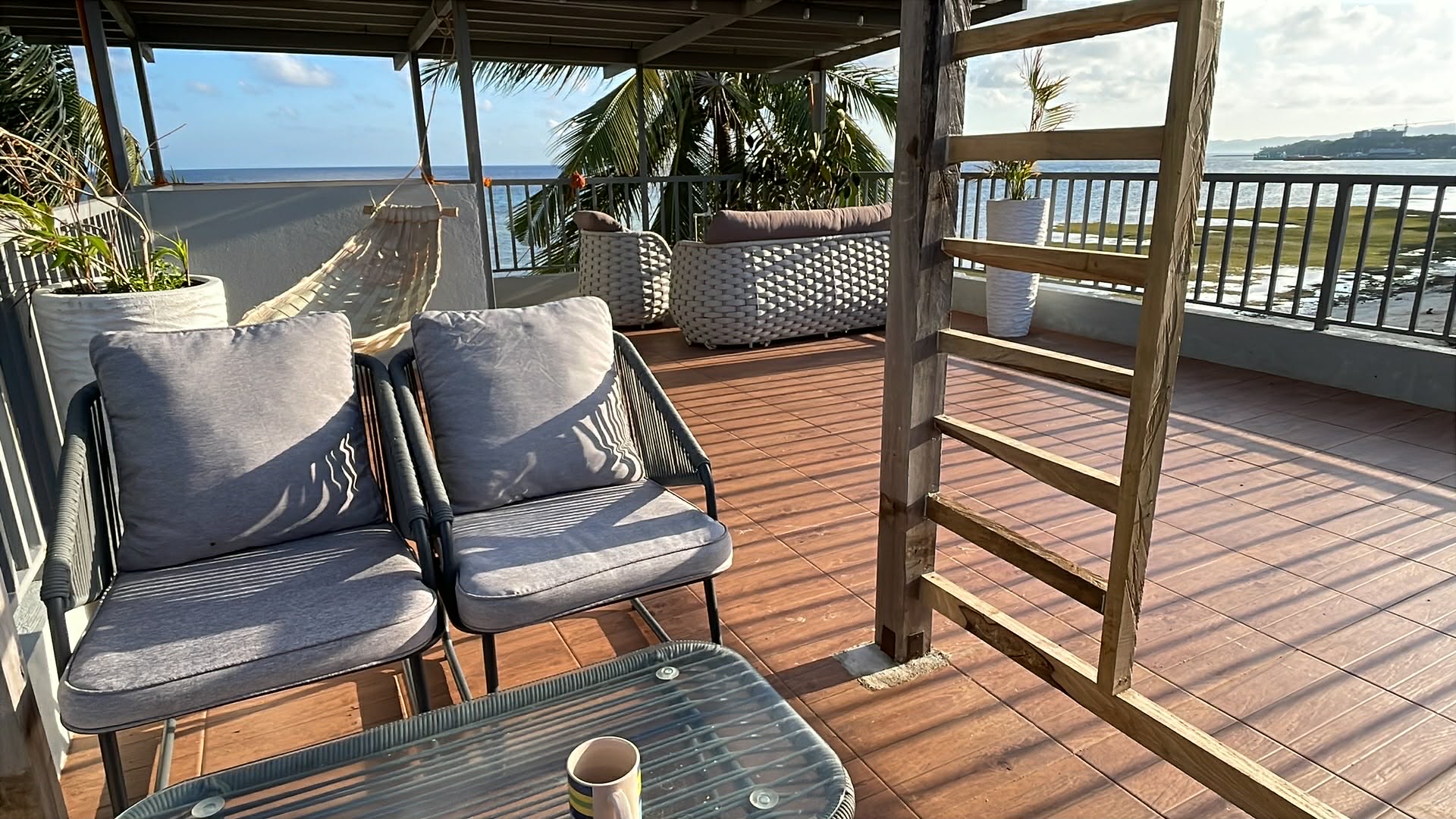 Rooftop seating and panoramic sea view